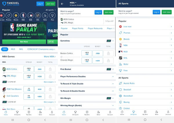 FanDuel sportsbook app interface