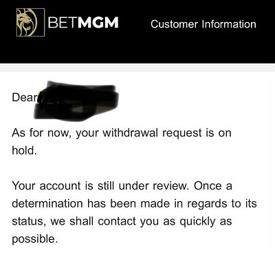 BetMGM withdrawal on hold