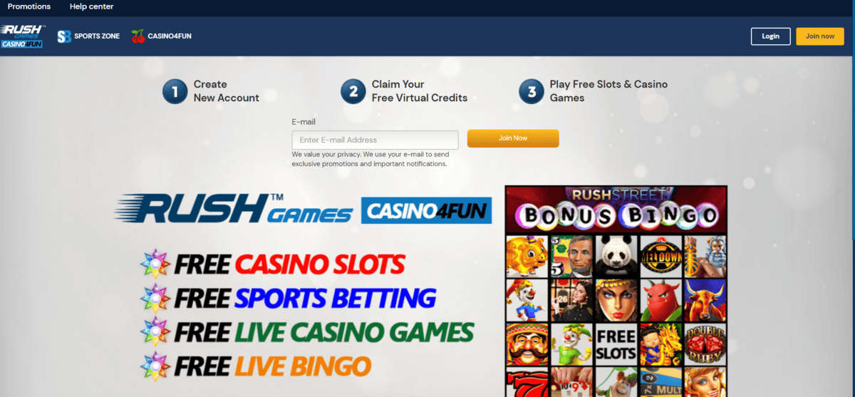 Rush Games Casino4FUN App Homepage