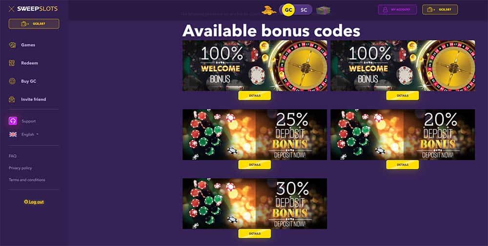 sweep slots casino bonuses