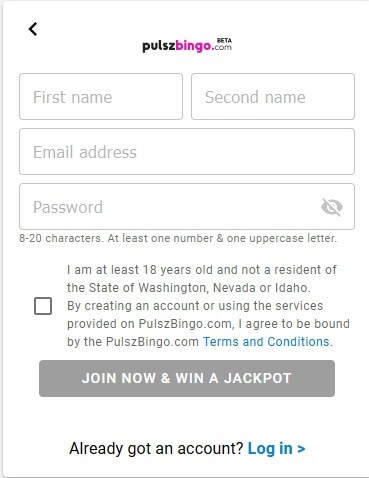 Pulsz Bingo login registration