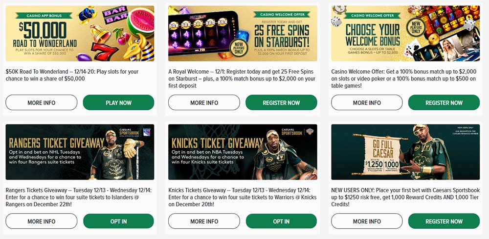 caesars casino promotions section