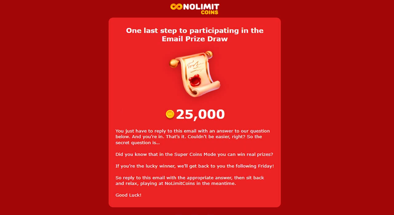 NoLimitCoins Email Prize Draw