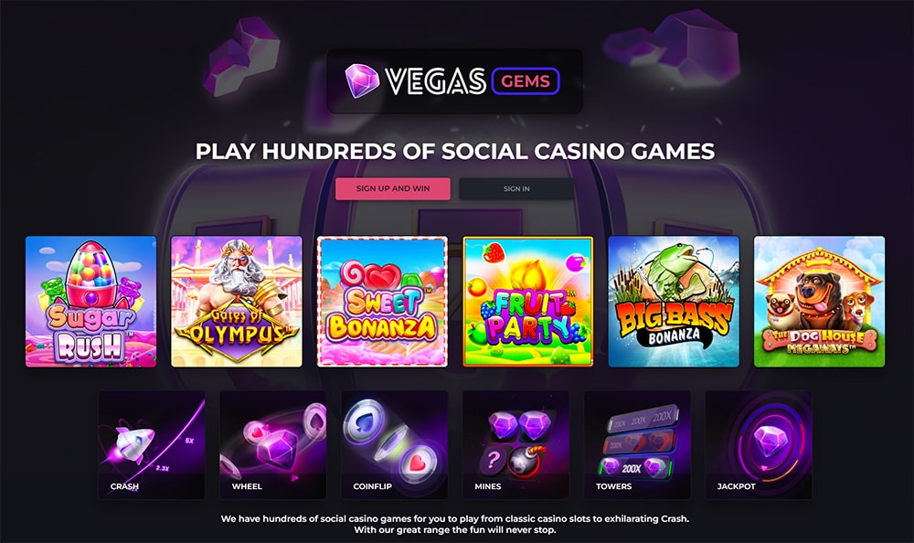 Vegas Gems casino home page 